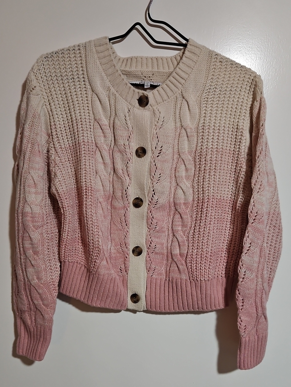 Celebrity Pink Ombre Cable Knit Cardigan Sweater Rose Ombre Size M EUC